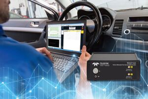 Il TDR portatile T3SP15D di Teledyne Test Tools utilizzato nelle prove sui cablaggi di un veicolo