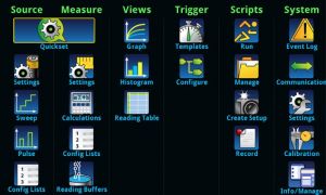 Menu touch degli strumenti Keithley SourceMeter
