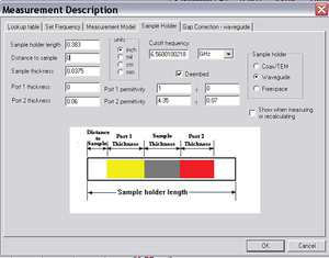 Schermata di definizione delle caratteristiche del porta campione con possibilità di scorporo dell’effetto degli elettrodi